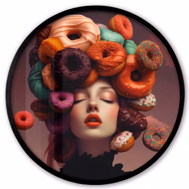 Vrouw - Donuts - Kleurrijk Fotolijst rond zonder passe partout klein -3d