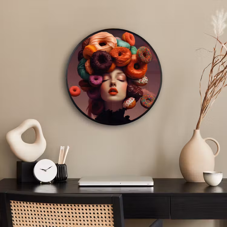 Vrouw - Donuts - Kleurrijk Fotolijst rond zonder passe partout klein -sfeer1