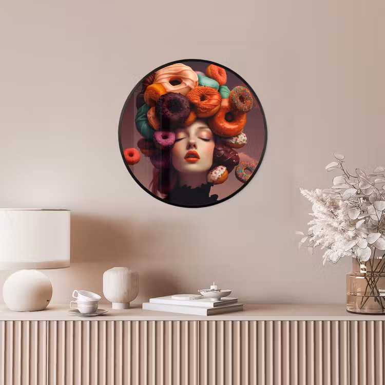 Vrouw - Donuts - Kleurrijk Fotolijst rond zonder passe partout klein -sfeer3