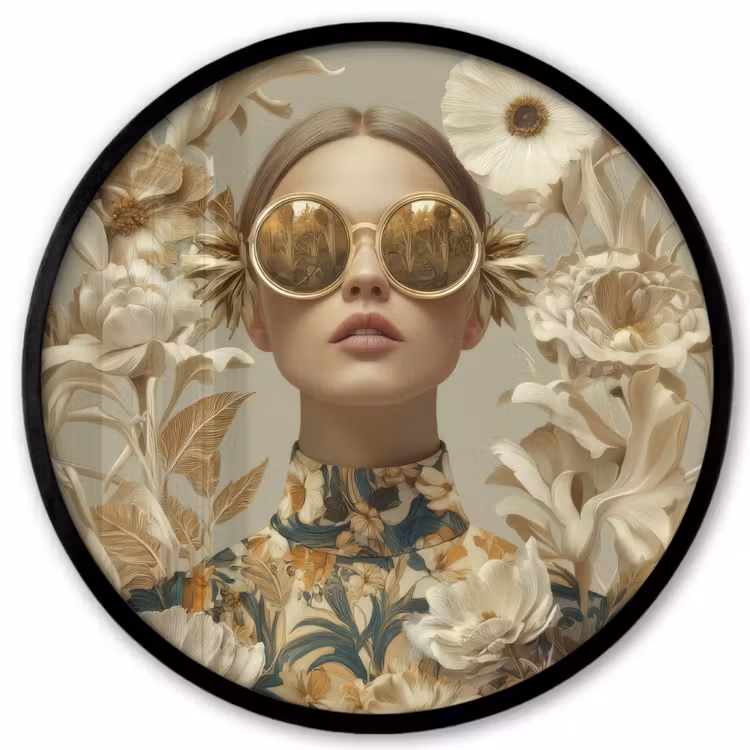 Vrouw - Bloemen - Zonnebril - Wit Fotolijst rond zonder passe partout klein -3d