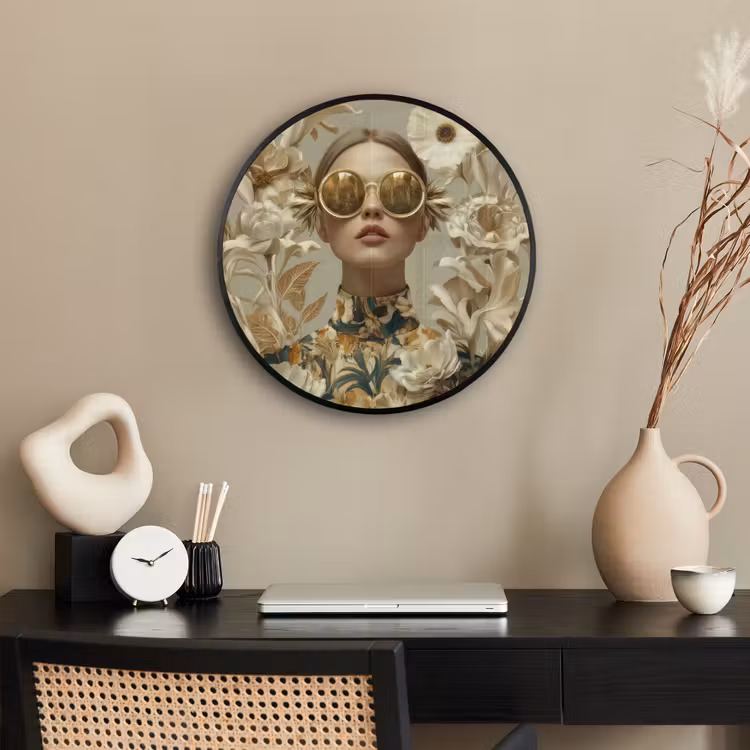 Vrouw - Bloemen - Zonnebril - Wit Fotolijst rond zonder passe partout klein -sfeer1