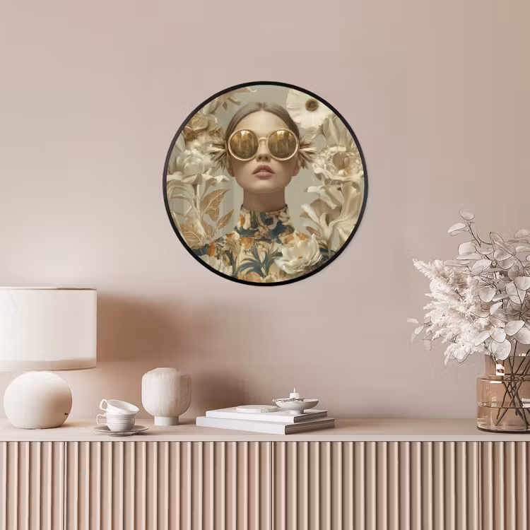 Vrouw - Bloemen - Zonnebril - Wit Fotolijst rond zonder passe partout klein -sfeer3