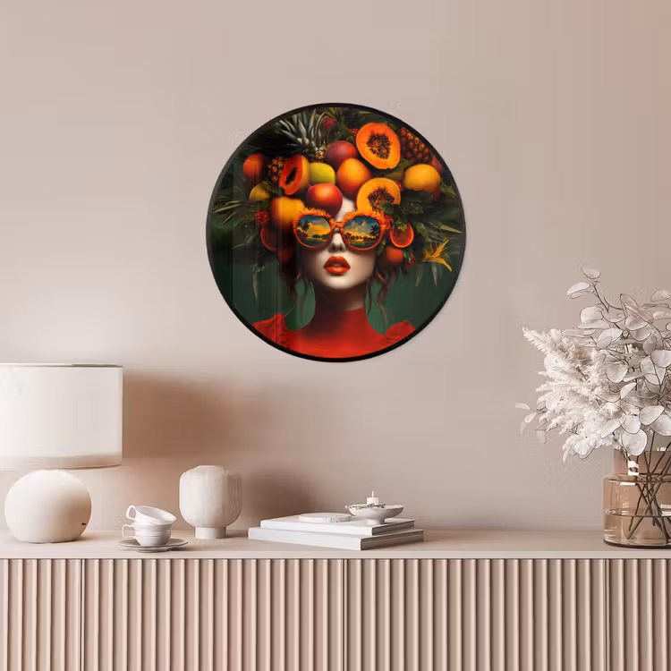 Vrouw - Vruchten - Papaja - Ananas Fotolijst rond zonder passe partout klein -sfeer3