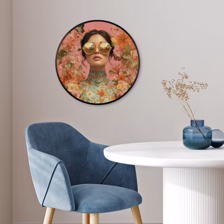 Vrouw - Bril - Roze - Bloemen Fotolijst rond zonder passe partout klein -sfeer2