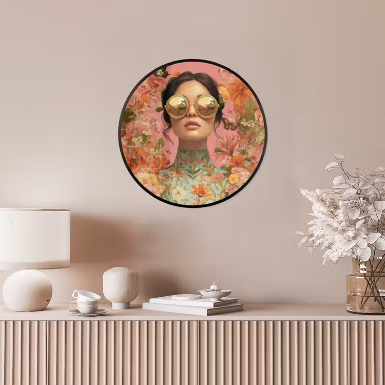 Vrouw - Bril - Roze - Bloemen Fotolijst rond zonder passe partout klein -sfeer3