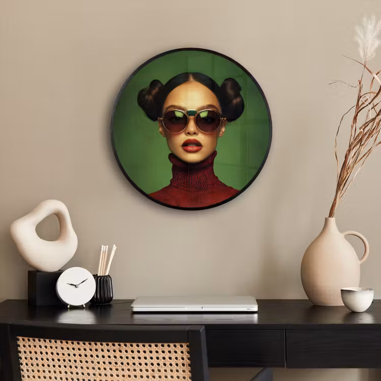 Vrouw - Groen - Bril - Aesthetic - Modern Fotolijst rond zonder passe partout klein -sfeer1