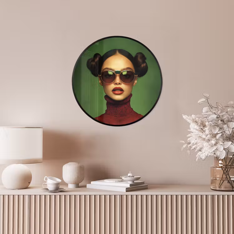 Vrouw - Groen - Bril - Aesthetic - Modern Fotolijst rond zonder passe partout klein -sfeer3