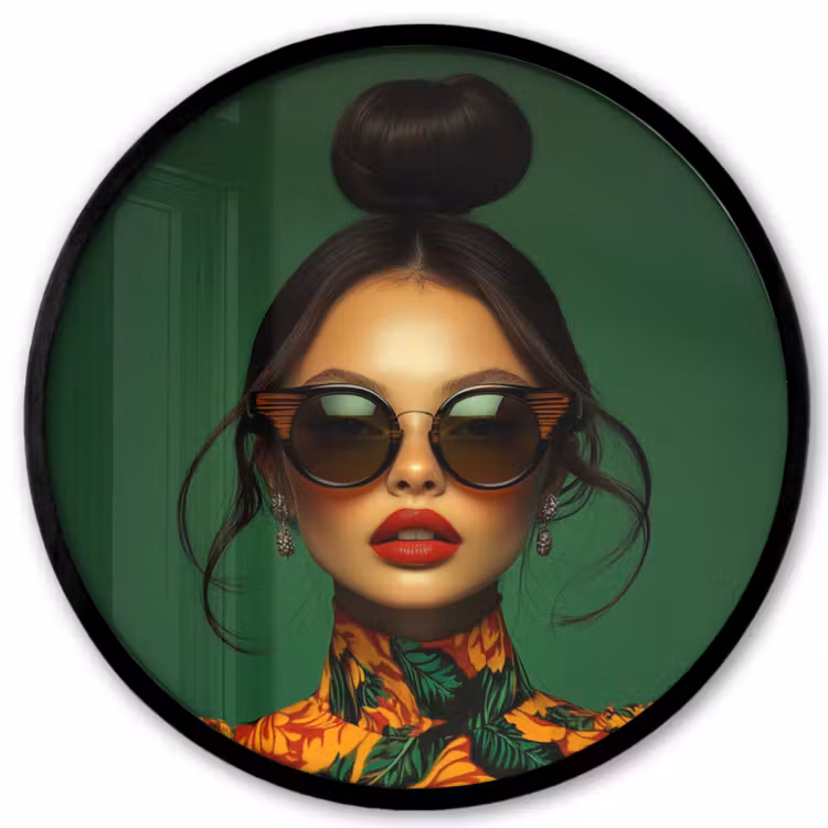 Vrouw - Groen - Modern - Bril - Abstract Fotolijst rond zonder passe partout klein -3d