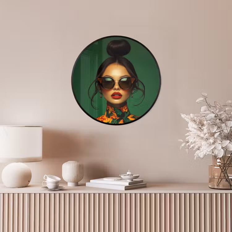 Vrouw - Groen - Modern - Bril - Abstract Fotolijst rond zonder passe partout klein -sfeer3