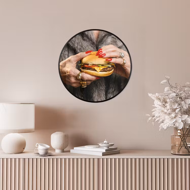 Vrouw - Hamburger - Bontjas Fotolijst rond zonder passe partout klein -sfeer3