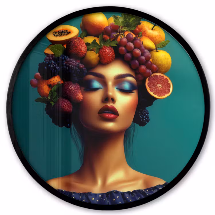 Vrouw - Hoodtooi - Tropisch - Fruit - Druiven Fotolijst rond zonder passe partout klein -3d
