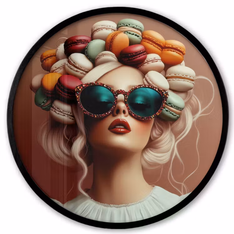 Vrouw - Macarons - Bril Fotolijst rond zonder passe partout klein -3d