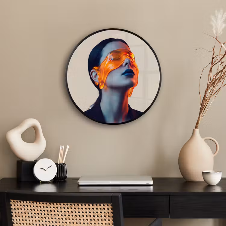 Vrouw - Oranje - Abstract - Modern - Kleurrijk Fotolijst rond zonder passe partout klein -sfeer1