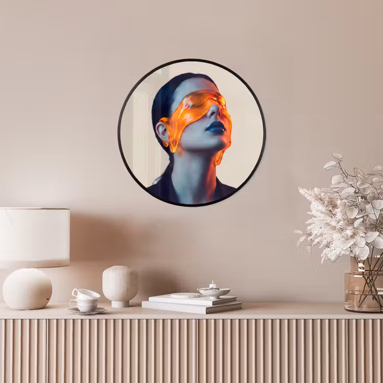 Vrouw - Oranje - Abstract - Modern - Kleurrijk Fotolijst rond zonder passe partout klein -sfeer3