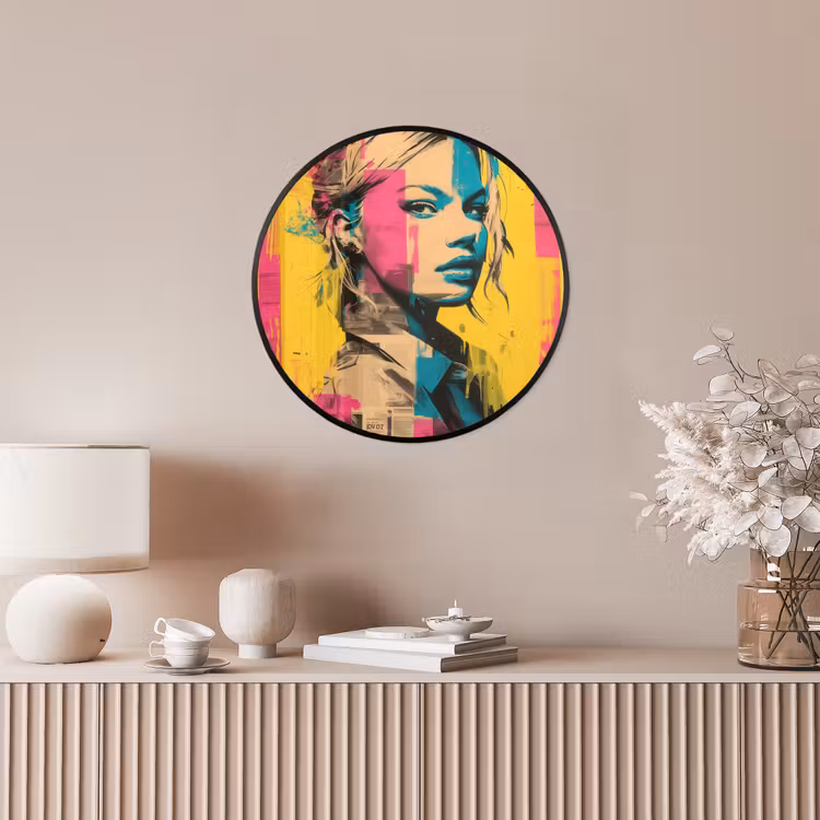 Vrouw - Verfstrepen - Gekleurd Fotolijst rond zonder passe partout klein -sfeer3