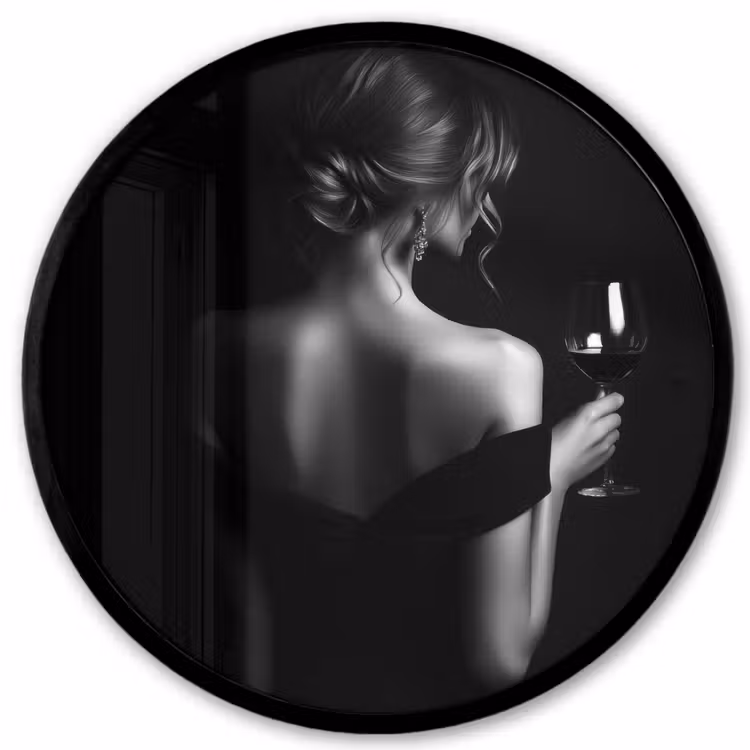 Vrouw - Wijn - Jurk Fotolijst rond zonder passe partout klein -3d