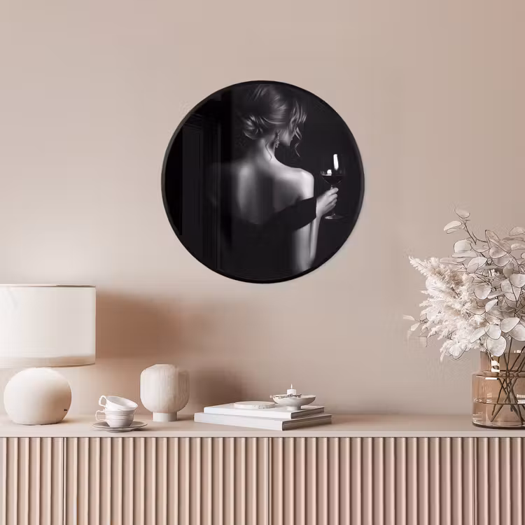 Vrouw - Wijn - Jurk Fotolijst rond zonder passe partout klein -sfeer3