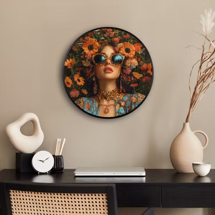 Vrouwen - Bloemen - Modern - Bril - Abstract Fotolijst rond zonder passe partout klein -sfeer1