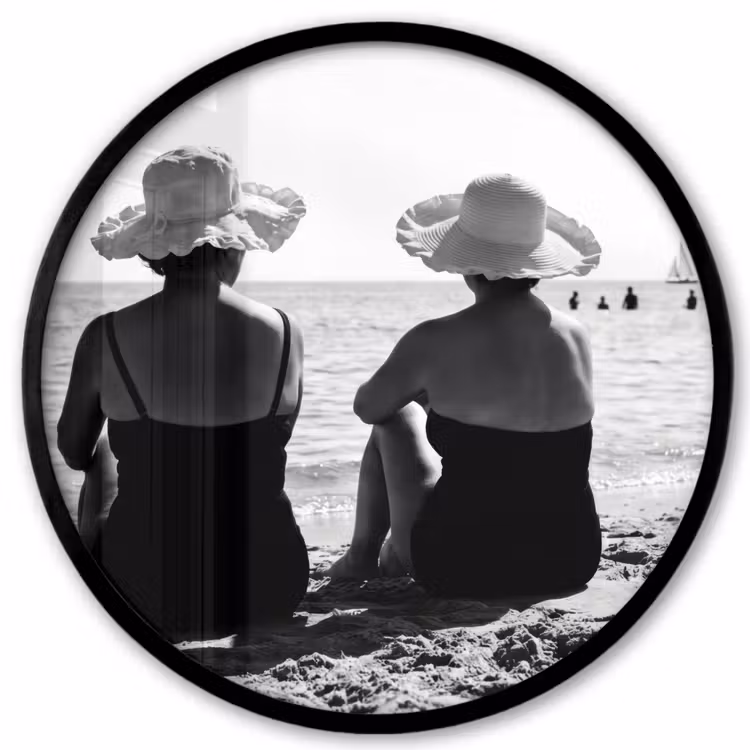Vrouwen - Zonnehoed - Strand - Zwart - Wit Fotolijst rond zonder passe partout klein -3d