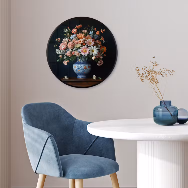 Hout - Vaas - Kleuren - Bloemen Fotolijst rond zonder passe partout klein -sfeer2