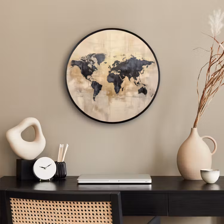 Wereldkaart - Goud - Zwart - Abstract Fotolijst rond zonder passe partout klein -sfeer1