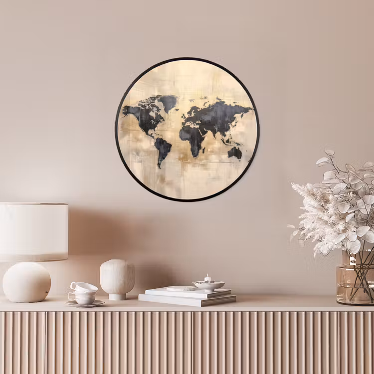 Wereldkaart - Goud - Zwart - Abstract Fotolijst rond zonder passe partout klein -sfeer3