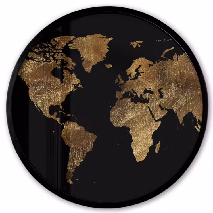 Wereldkaart - Goud - Luxe - Aarde - Zwart Fotolijst rond zonder passe partout klein -3d
