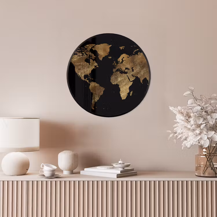 Wereldkaart - Goud - Luxe - Aarde - Zwart Fotolijst rond zonder passe partout klein -sfeer3