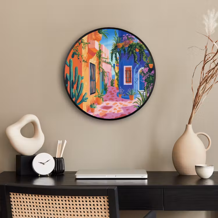 Geel - Blauw - Oranje - Huis Fotolijst rond zonder passe partout klein -sfeer1