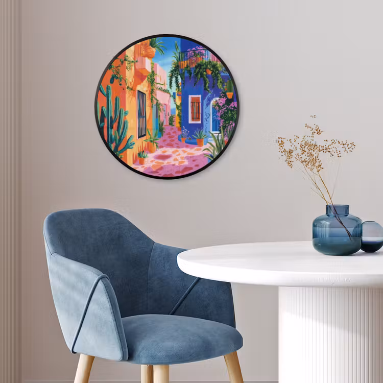 Geel - Blauw - Oranje - Huis Fotolijst rond zonder passe partout klein -sfeer2
