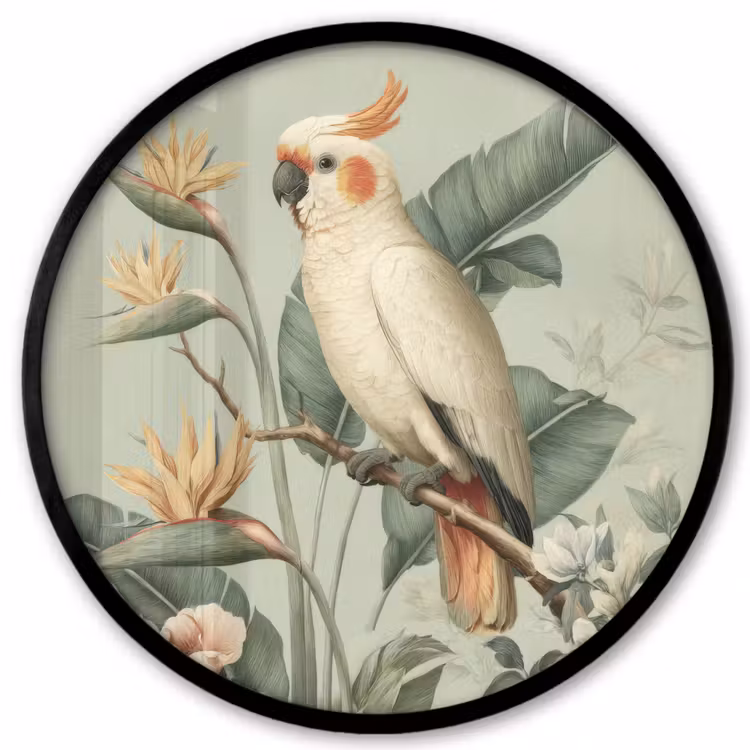 Gele kuifkaketoe - paradijsvogelbloemen - Groen Fotolijst rond zonder passe partout klein -3d