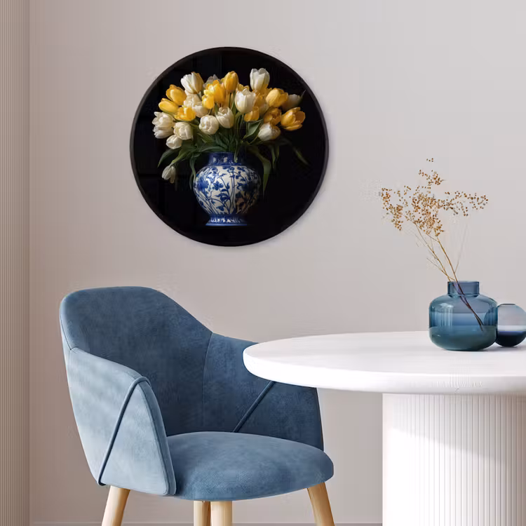Geel - Tulpen - Vaas - Bloemen Fotolijst rond zonder passe partout klein -sfeer2