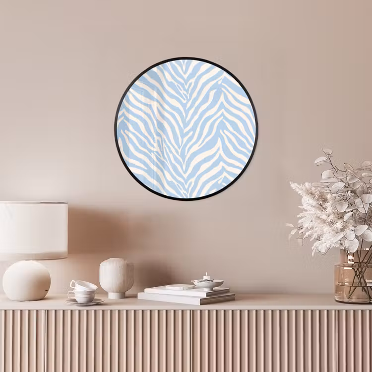 Zebra - Motief - Blauw - Wit Fotolijst rond zonder passe partout klein 856 -sfeer3