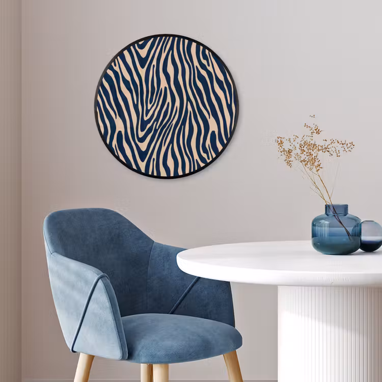 Zebra - Patroon - Blauw - Beige Fotolijst rond zonder passe partout klein 856 -sfeer2