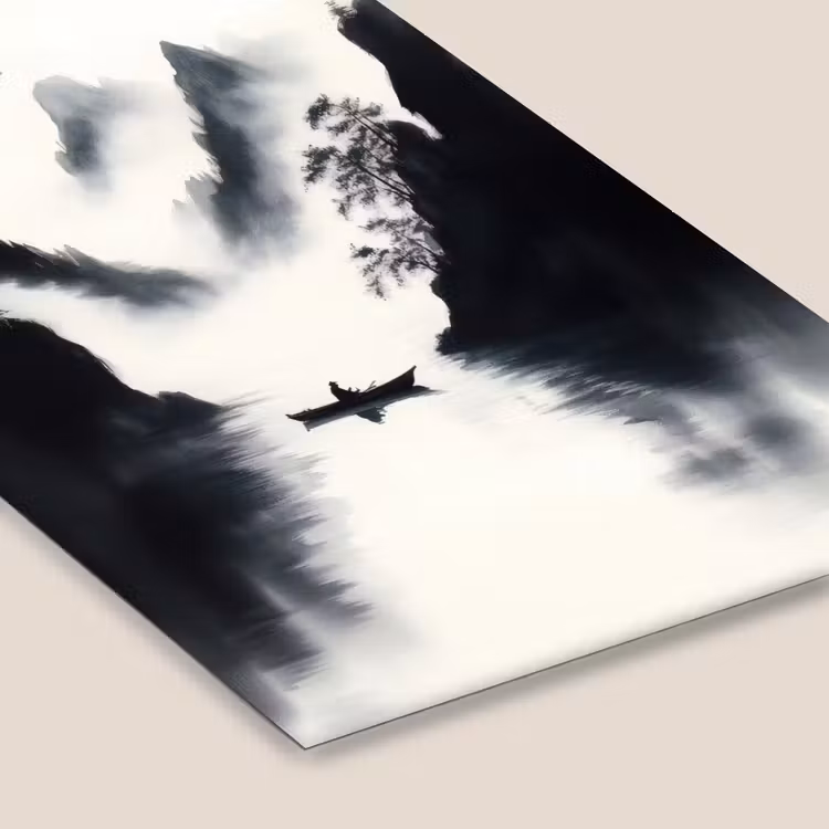 Roeiboot - Mistig - Bergen - Vogels fotolijst zwart zonder passe partout klein -zsfeer6