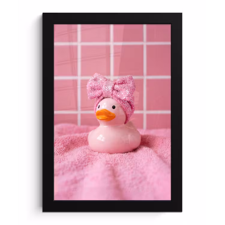 Badeend -Strik - Roze fotolijst zwart zonder passe partout klein -3d