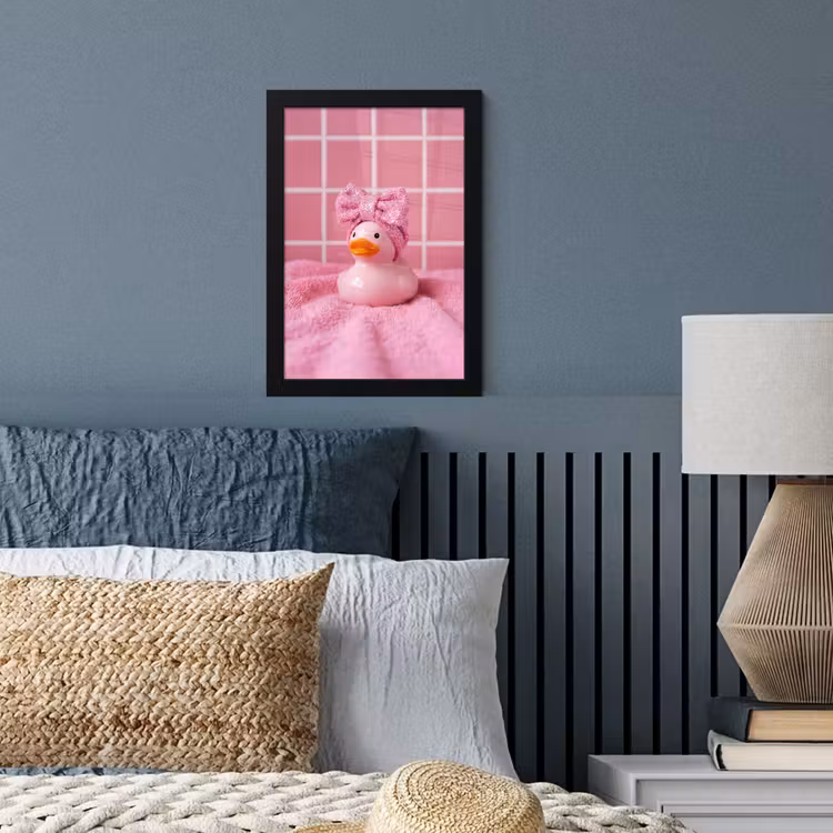 Badeend -Strik - Roze fotolijst zwart zonder passe partout klein -sfeer3