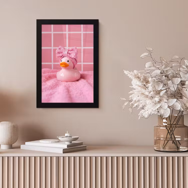 Badeend -Strik - Roze fotolijst zwart zonder passe partout klein -sfeer5