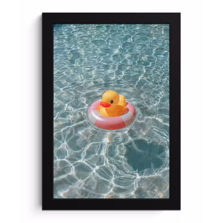 Badeend - Zwemband - Geel fotolijst zwart zonder passe partout klein -3d