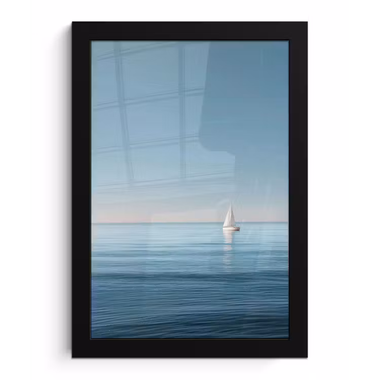 Zeilbootje - Kalme zee - Helderblauwe hemel fotolijst zwart zonder passe partout klein -3d