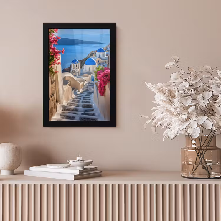 Santorini - Bloemen - Griekenland fotolijst zwart zonder passe partout klein -sfeer5