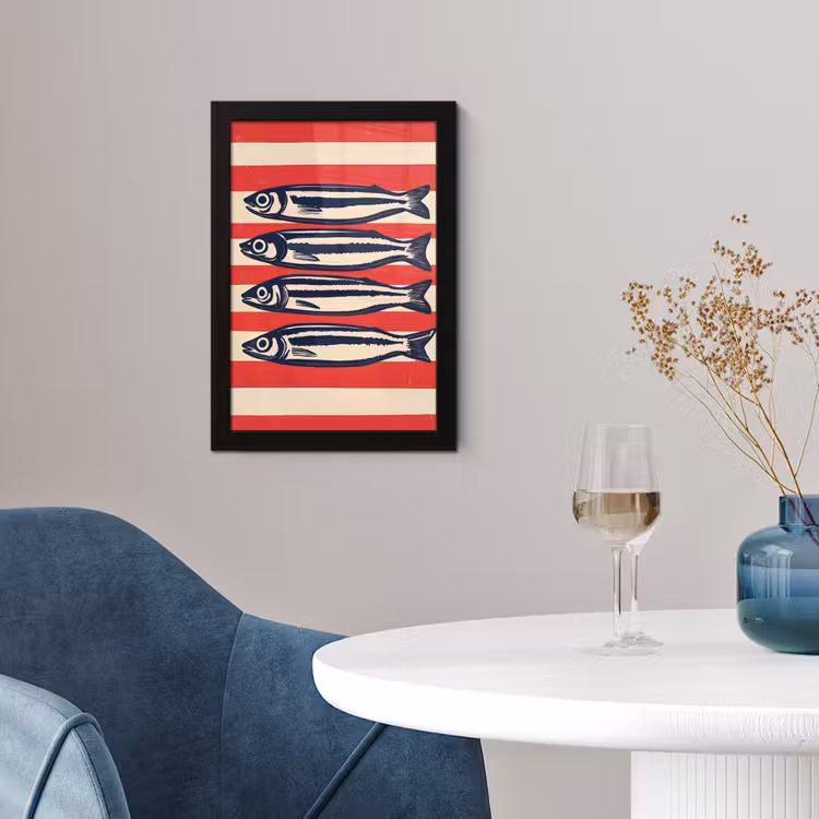 Sardines - Rood en beige strepen fotolijst zwart zonder passe partout klein -sfeer4