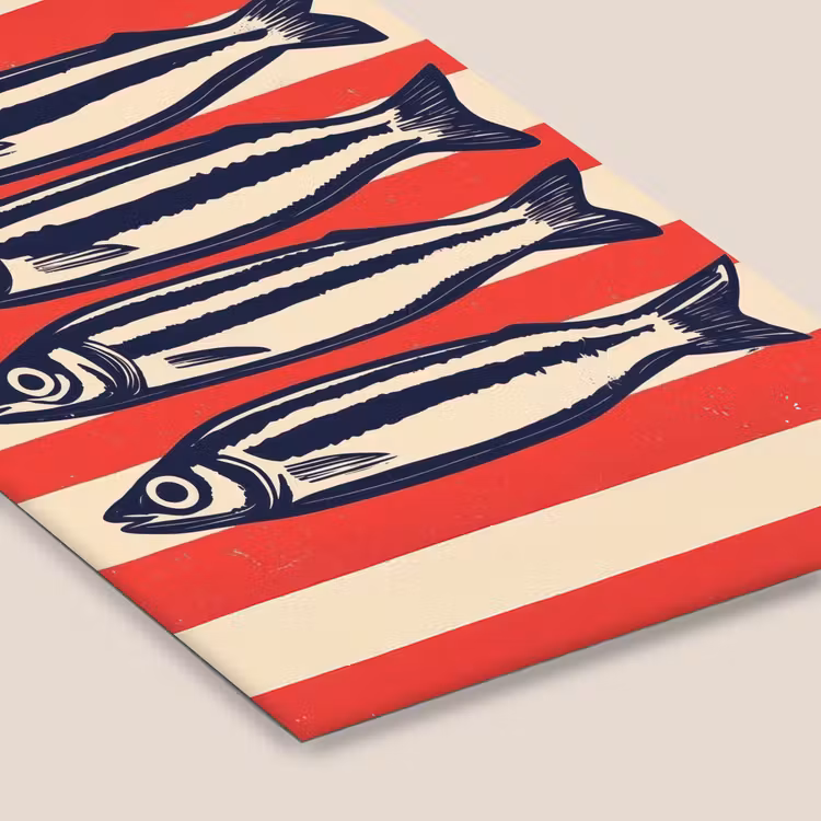 Sardines - Rood en beige strepen fotolijst zwart zonder passe partout klein -zsfeer6