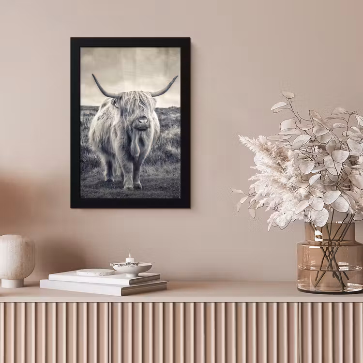 Schotse hooglander - Dieren - Wolken - Koe - Natuur fotolijst zwart zonder passe partout klein -sfeer5