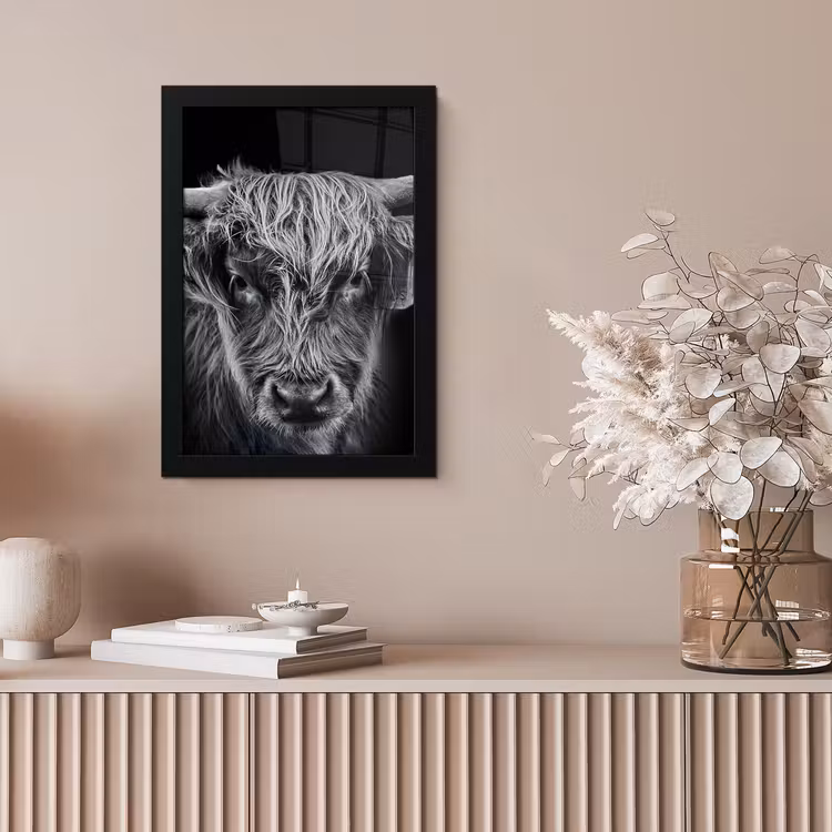 Schotse hooglander - Zwart - Koe - Dieren fotolijst zwart zonder passe partout klein -sfeer5