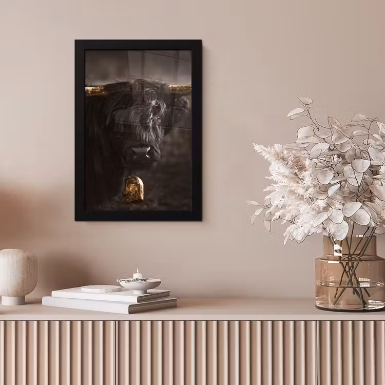 Schotse hooglander - Goud - Koebel - Hoorns - Dieren fotolijst zwart zonder passe partout klein -sfeer5