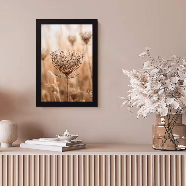 Schermbloem - Droogbloem - Winter - Beige - Minimalistisch fotolijst zwart zonder passe partout klein -sfeer5