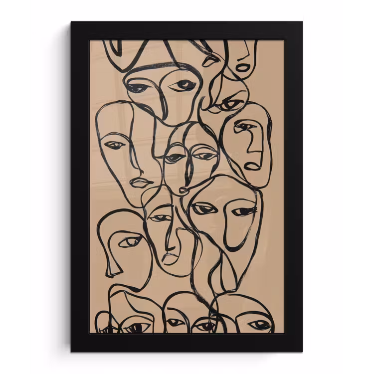 Gezichtenzee - Lijntekening - Abstract fotolijst zwart zonder passe partout klein -3d
