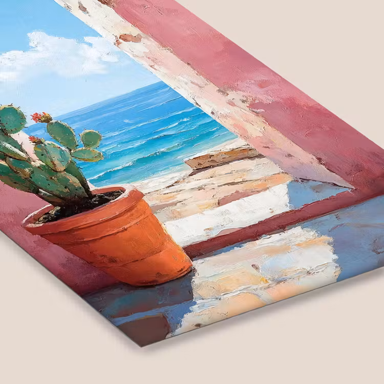 Zee - Roze - Cactus fotolijst zwart zonder passe partout klein -zsfeer6