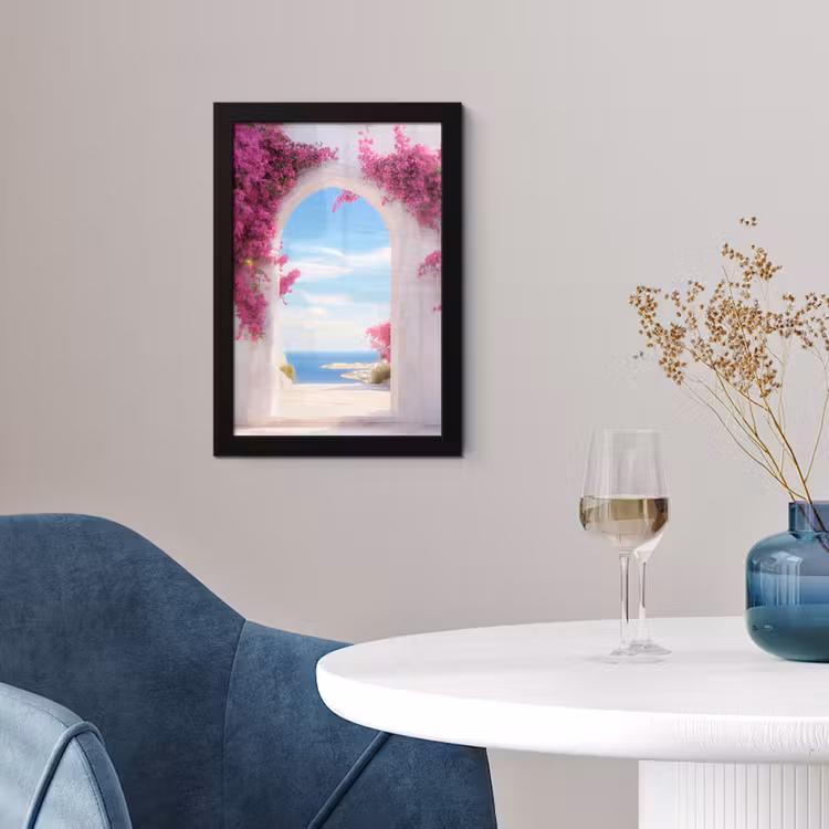 Zee - Roze - Bloemen - Poort fotolijst zwart zonder passe partout klein -sfeer4